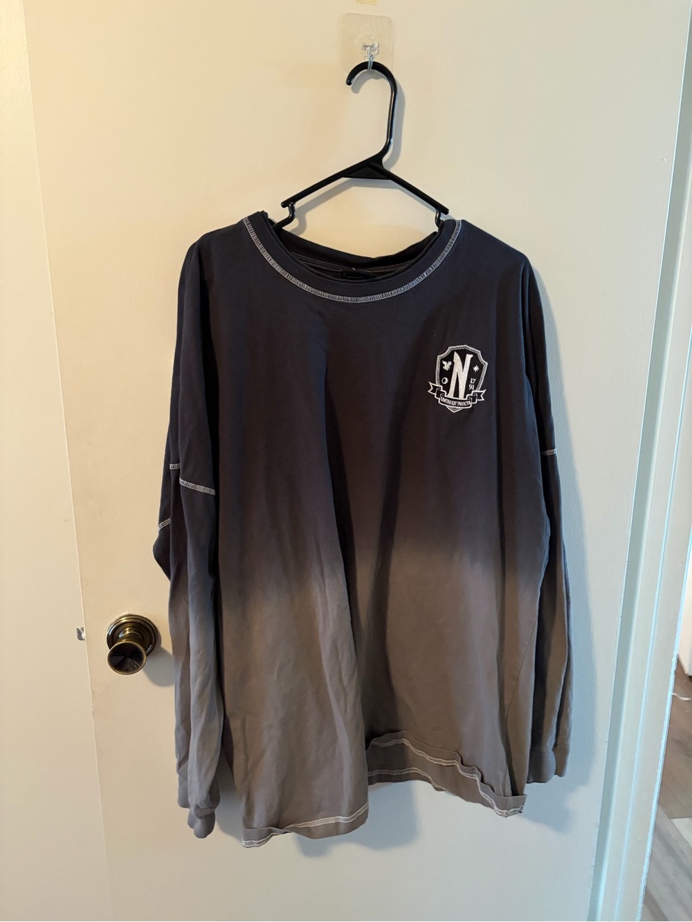 Gradient Long Sleeve Shirt with Small Chest Logo - Black to Gray